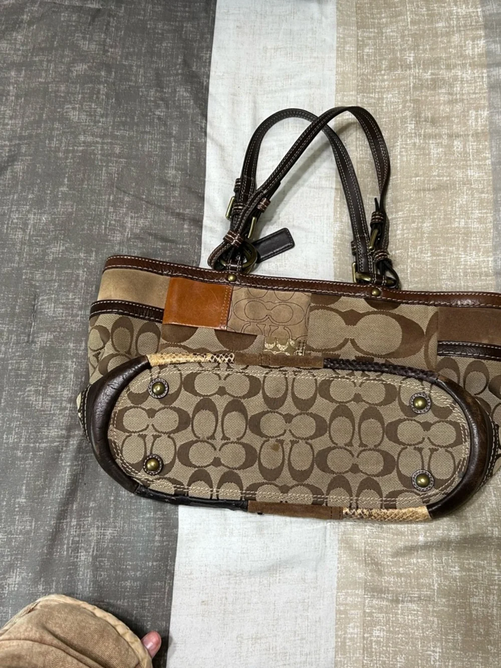 Coach Patchwork Mixed-Material Tote in Brown and Tan - Picture 2 of 3